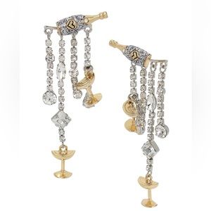 Betsey Johnson Champagne Crystal Fringe Front Back Drop Earrings - Crystal